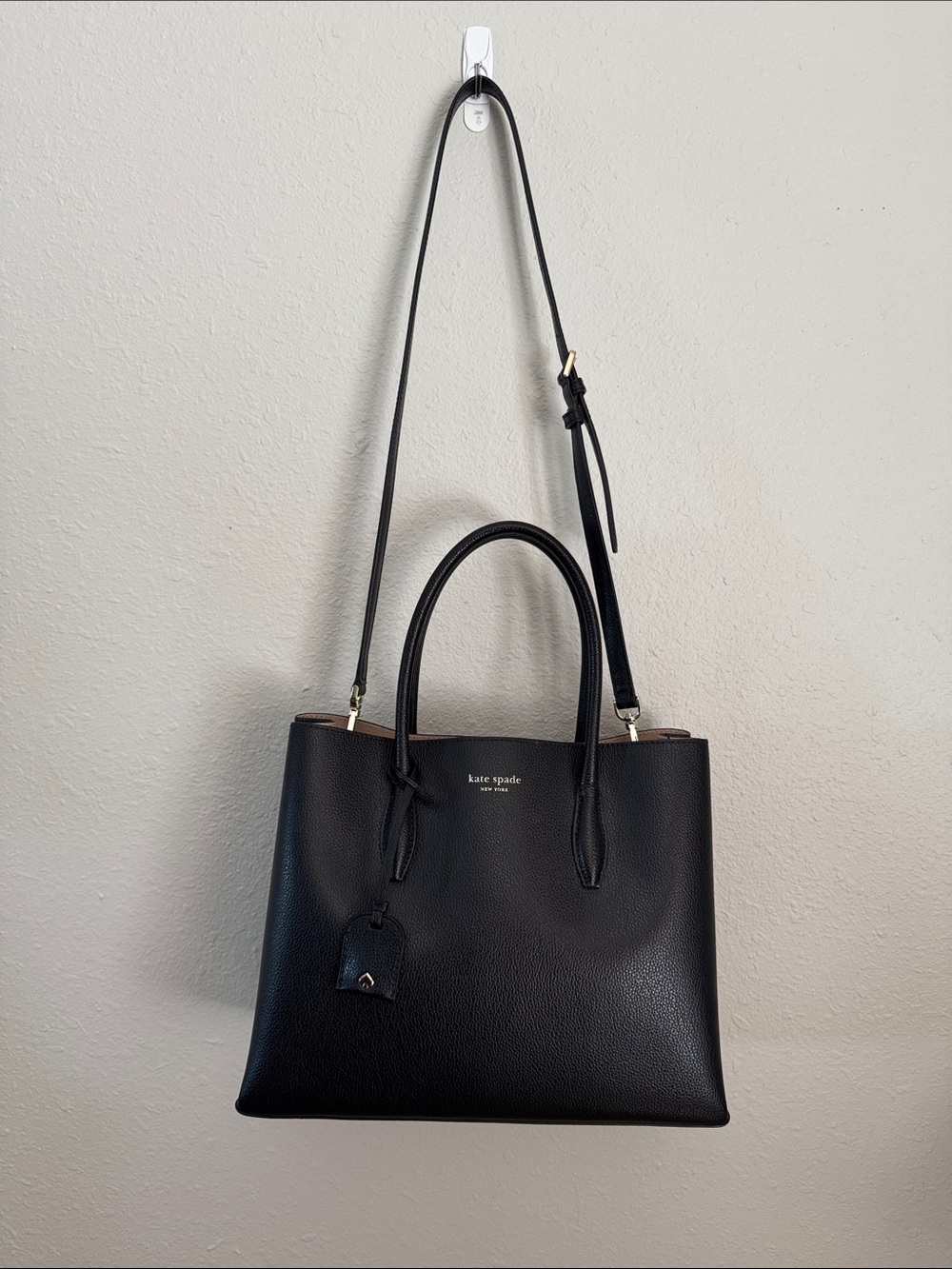 kate spade Black Leather Satchel with Adjustable Crossbody Strap